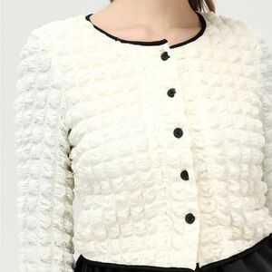 Elegant Cream Textured Women's Cardigan